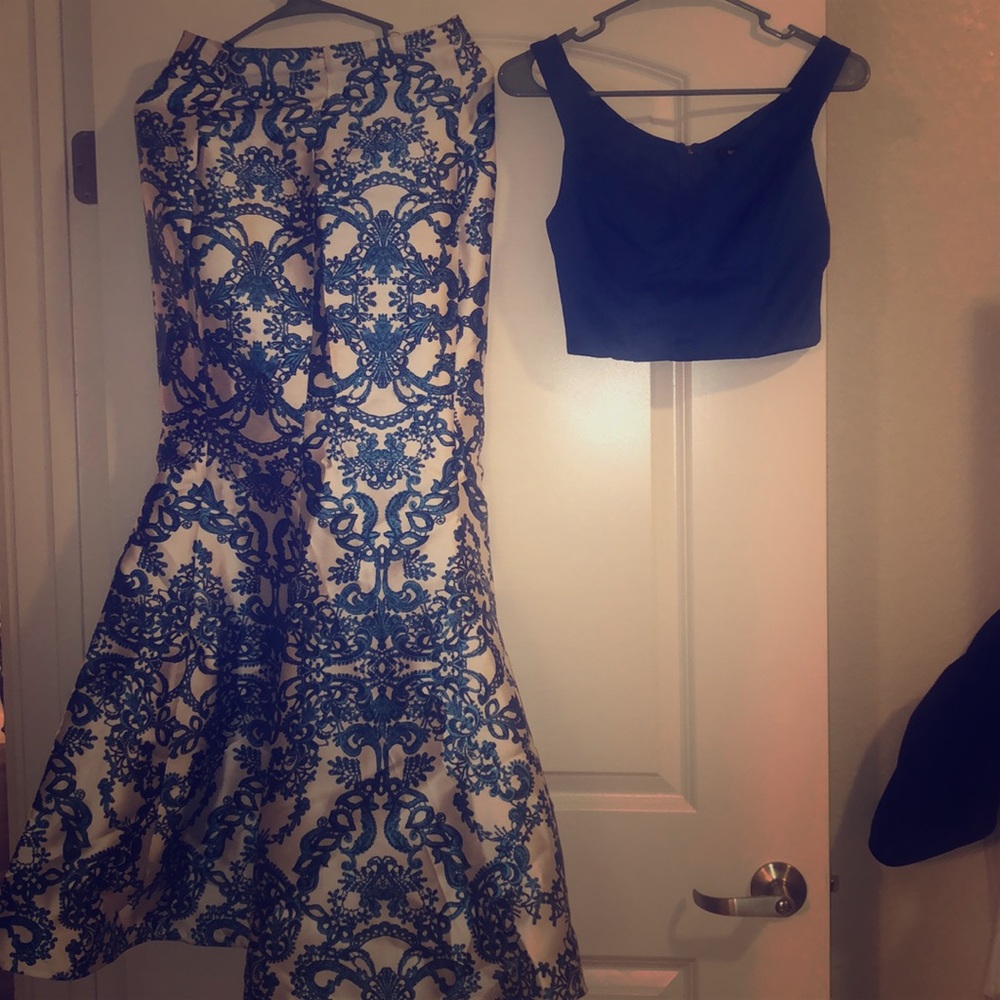 Blue and white 2 piece Prom dress. No alterations.